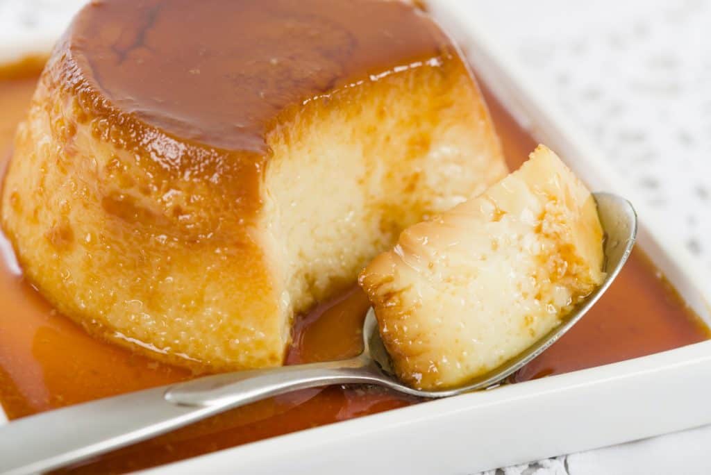 leche flan on a white plate