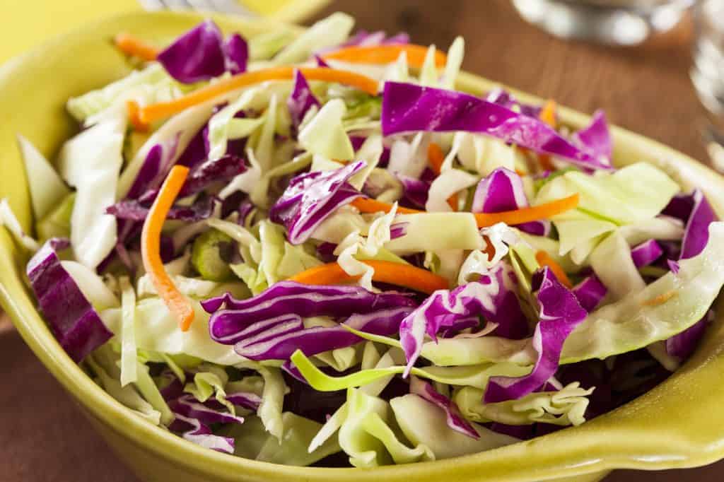 coleslaw in a bowl with no mayonnaise