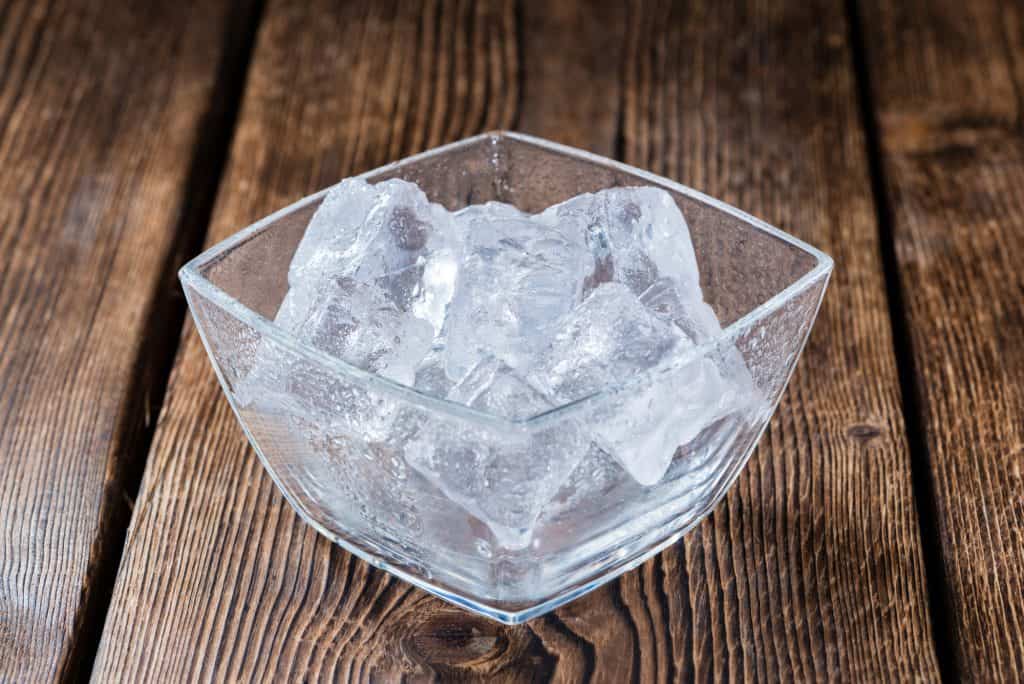 ice cubes in a transparent bowl